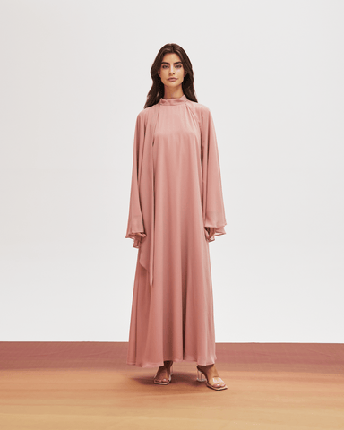 PINK HIGH NECK CHIFFON LOOSE FIT DRESS