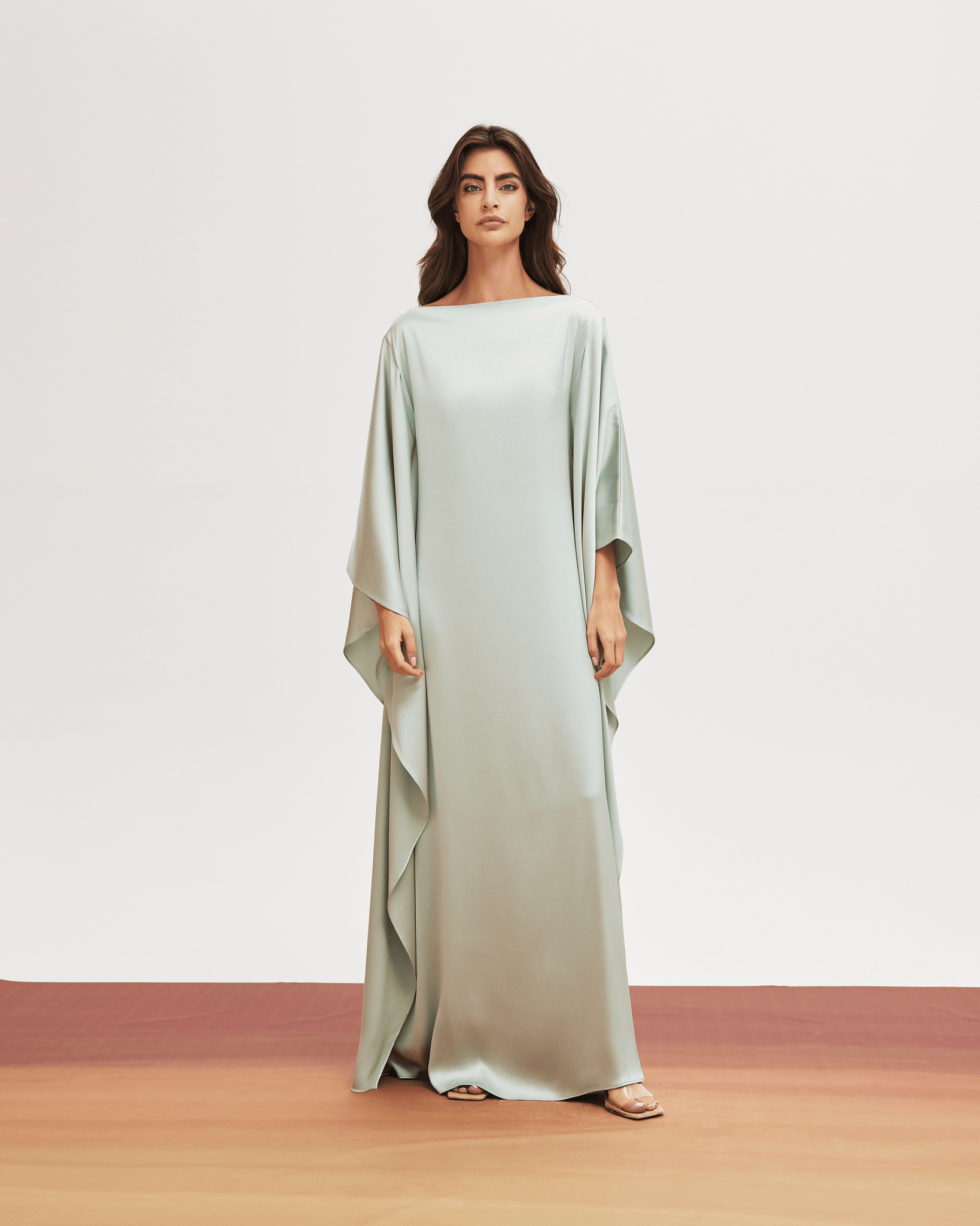 MINT SILK CREPE LOOSE FIT DRESS WITH EMBROIDERED TASSELS