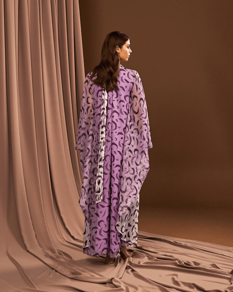 PURPLE PRINTED CHIFFON OVERSIZED DRESS