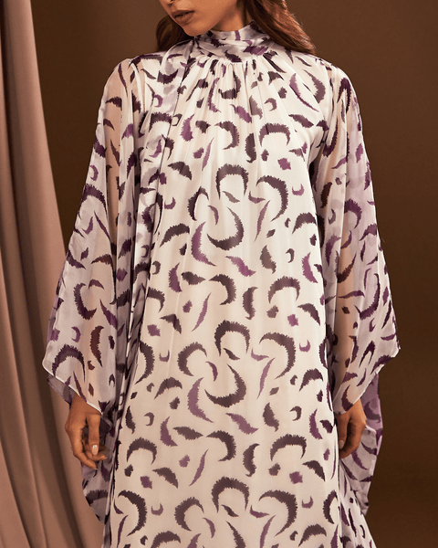 PURPLE PRINTED CHIFFON OVERSIZED DRESS