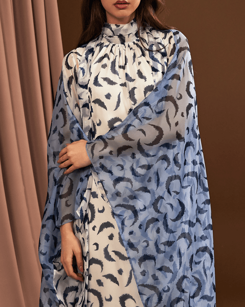 BLUE DOUBLE SIDE PRINTED CHIFFON OVERSIZED DRESS