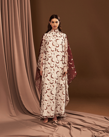 MAROON DOUBLE SIDE PRINTED CHIFFON OVERSIZED DRESS