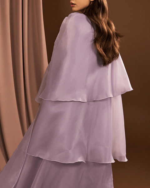 MAUVE ORGANZA DRAPED OVERLAY DRESS