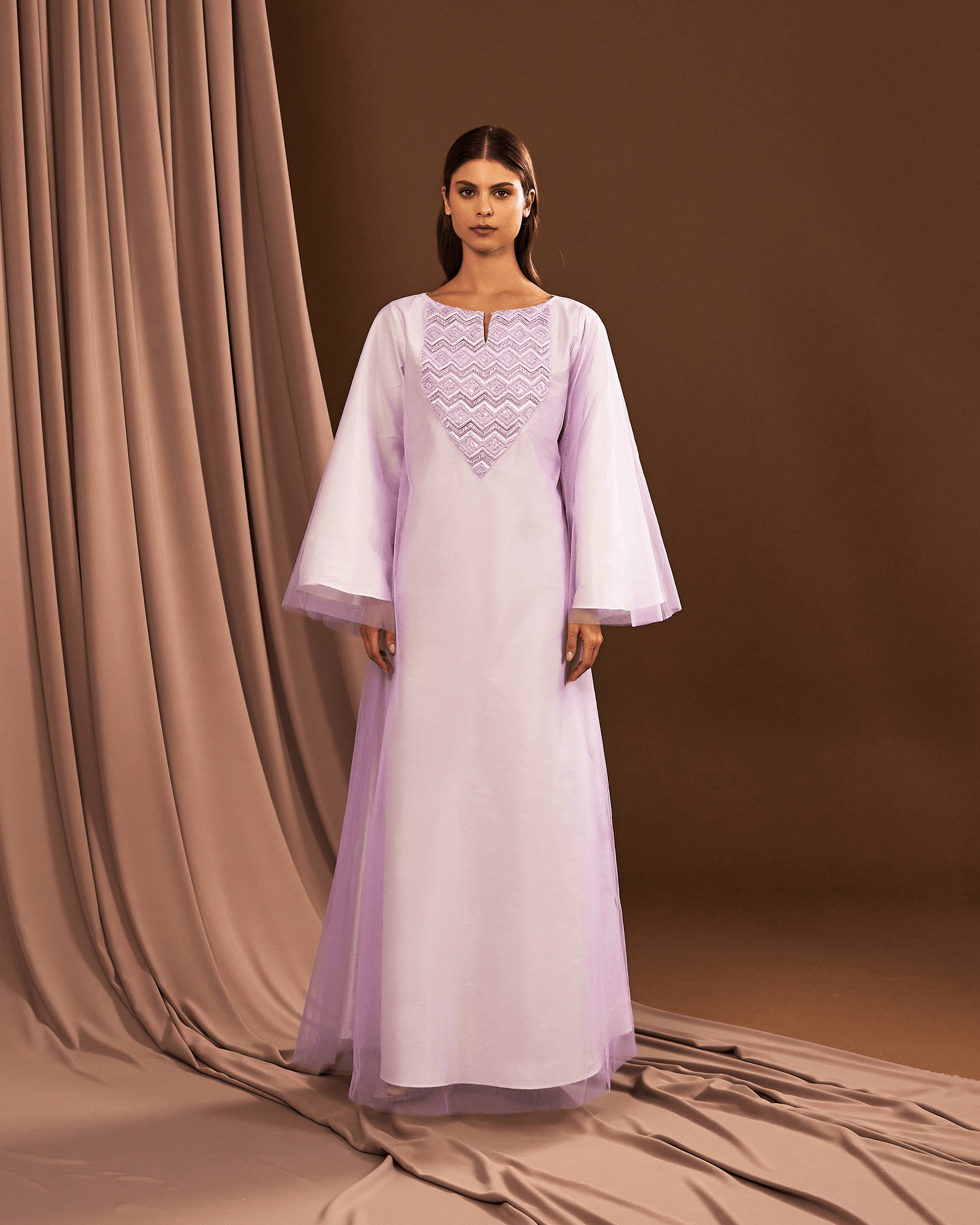 LILAC TULLE LOOSE FIT DRESS WITH EMBROIDERY