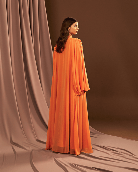 ORANGE LOOSE FIT DRESS WITH EMBROIDERED SLEEVES