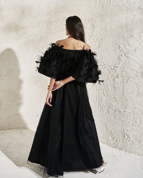 TULLE AND FEATHER DRESS