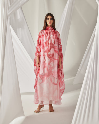 PINK INK PRINTED CHIFFON OVERSIZED DRESS